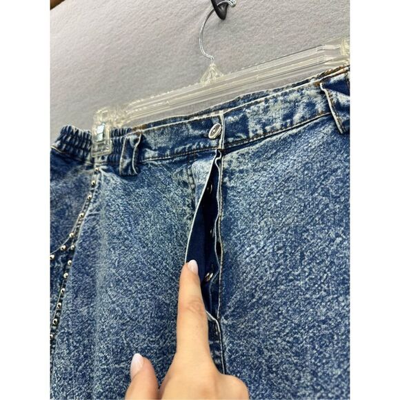Vintage 80s Pretty Bleu Womens Blue Acid Wash Beaded Embellished Jean Skirt Size - Picture 4 of 8